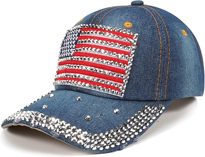 American Flag Hats Love Breast Cancer Adjustable Rhinestone Baseball Cap USA Patriotic Embroidered Baseball Trucker Hat