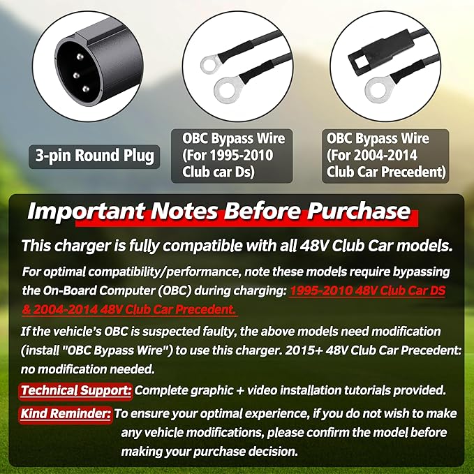 15 Amp 48 Volt Golf Cart Battery Charger for Club Car Precedent & DS - 3-Pin Round Plug, Smart Charger for Lead-Acid Batteries, IP67 Waterproof, Multi-Protection, Unique Design (Silver)