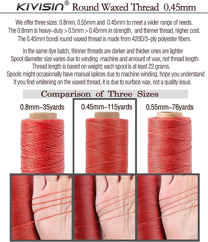 12 Colored Waxed Polyester Thread, 0.45mm Thinner Diameter, 115 Yards/Spool - Image 4