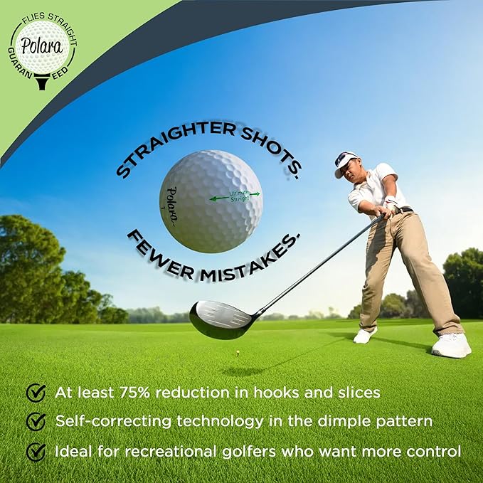 Polara Self-Correcting Golf Balls – High-Performance Golf Balls with Soft Feel, Anti-Slice & Hook Correction, Exceeds USGA Limits, Dimple Design for Maximum Distance, Golf Accessories for Men & Women