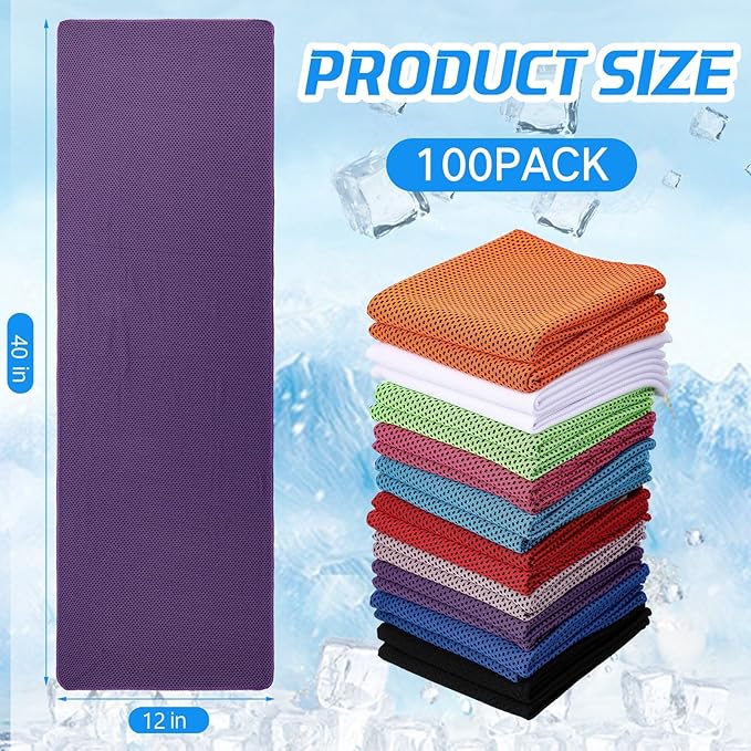 BBTO 100 Pack Cooling Towel - Microfiber Cold Sports Sweat Rags Neck & Face Breathable Ice Chilly Towel for Gym Yoga Golf Workout Beach Accessories