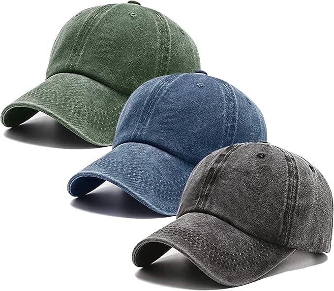 3 Pack Washed Plain Vintage Baseball Cap Cotton Adjustable Twill Bulk Low Profile Classic Dad Hat for Men/Women