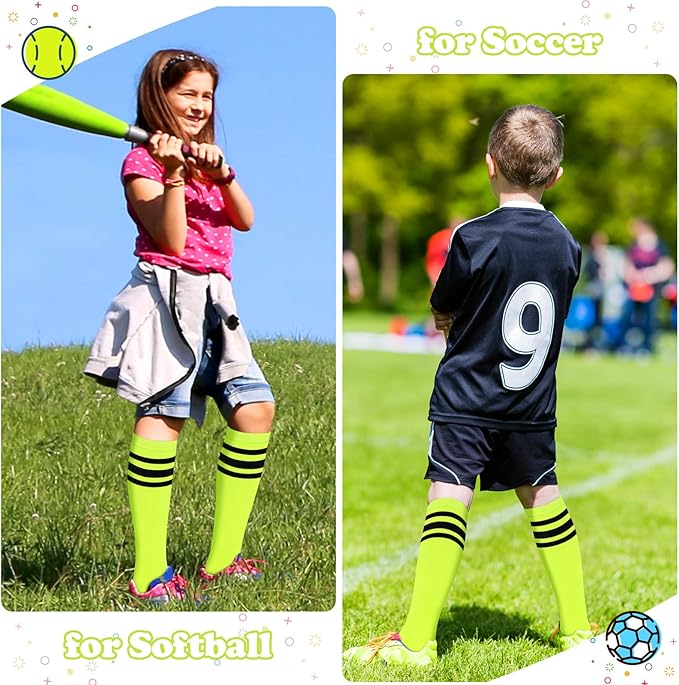 Sarfel Kids Soccer Socks Toddler Soccer Socks Girls Boys Soccer Socks Kids Tube Socks with Stripes Toddler Knee High Socks