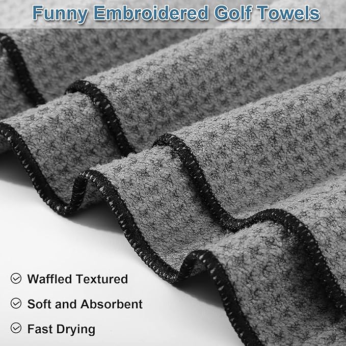 Moukeren 6 Pcs Fathers Day Gift Funny Golf Towel 16 x 24 Microfiber Embroidered Ball Towel Swing Swear Repeat Waffle Pattern for Golf Bags with Clip Accessories for Fan Gift Retirement Present(Men)