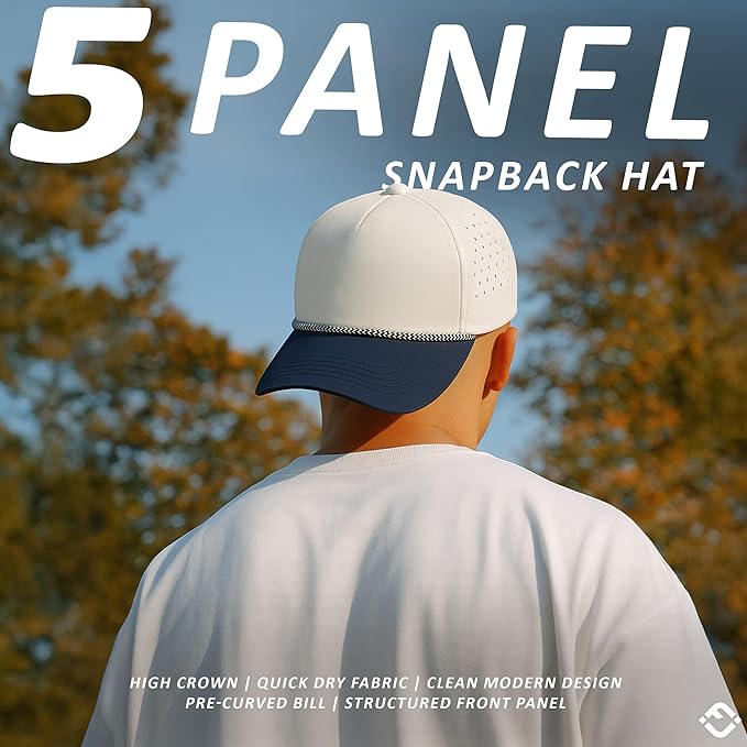 Funky Junque Performance Waterproof Golf Rope Hat – Cool Breathable Workout 5 Panel Snapback Cap for Men