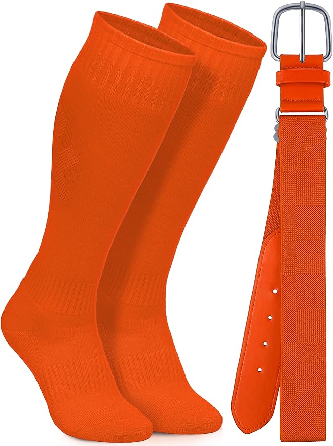 Baseball Socks and Belt Combo Set Cotton Boys Adjustable Baseball Softball Socks and Belt for Boys Girls