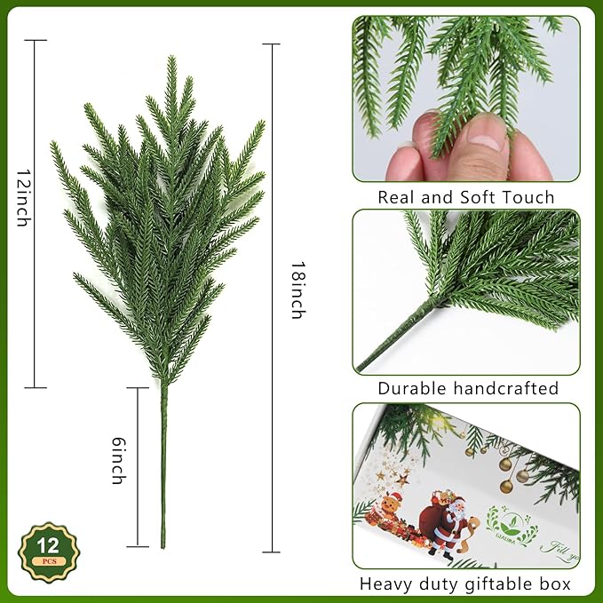 12 Pcs Artificial Norfolk Pine Branches - Image 4