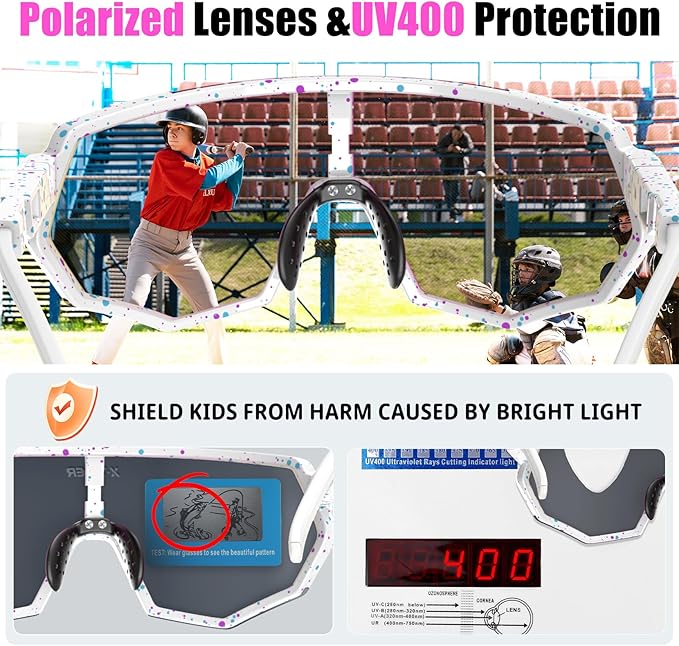 X-TIGER Polarized Youth Baseball Sunglasses UV400 Kids Sunglasses Boys Girls 8-12 Youth for Softball Cycling Sports Glasses