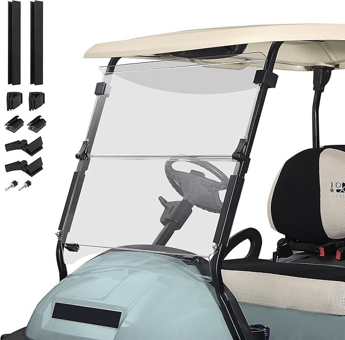 10L0L Golf Cart Windshield for Club Car Precedent 2004-Up, Tempo, 2017-Up Onward, Clear/Tinted Fold Down Club Car Windshield Anti-UV Impact Resistant, HD View, 37.5" W X 33.6" H