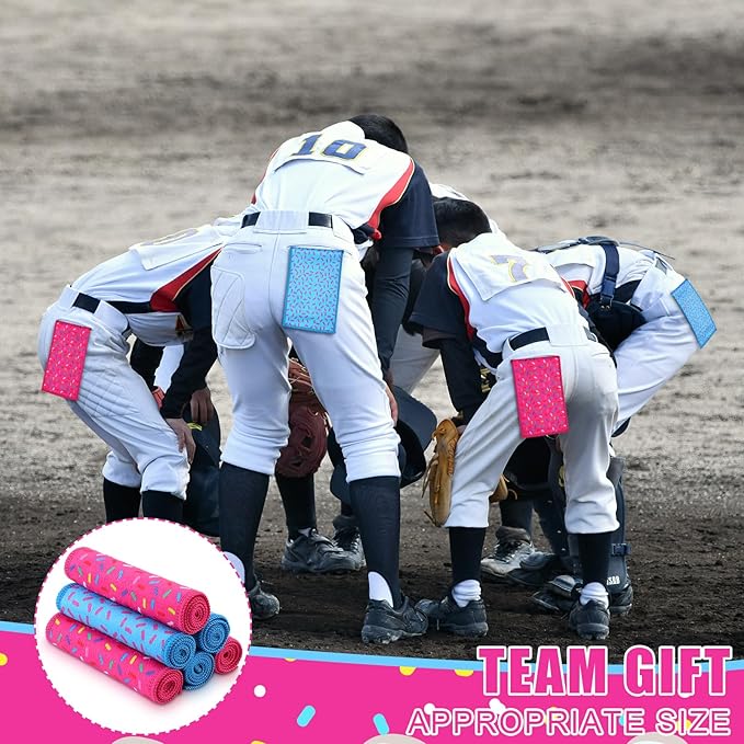 Tegeme 6 Pcs Baseball Drip Towels Donut Baseball Pocket Towels 5 x 15 Inch Ice Cream Drip Microfiber Sport Rags Absorbent Wipes for Players Coaches Blue Pink Set Training Workout Games Gift