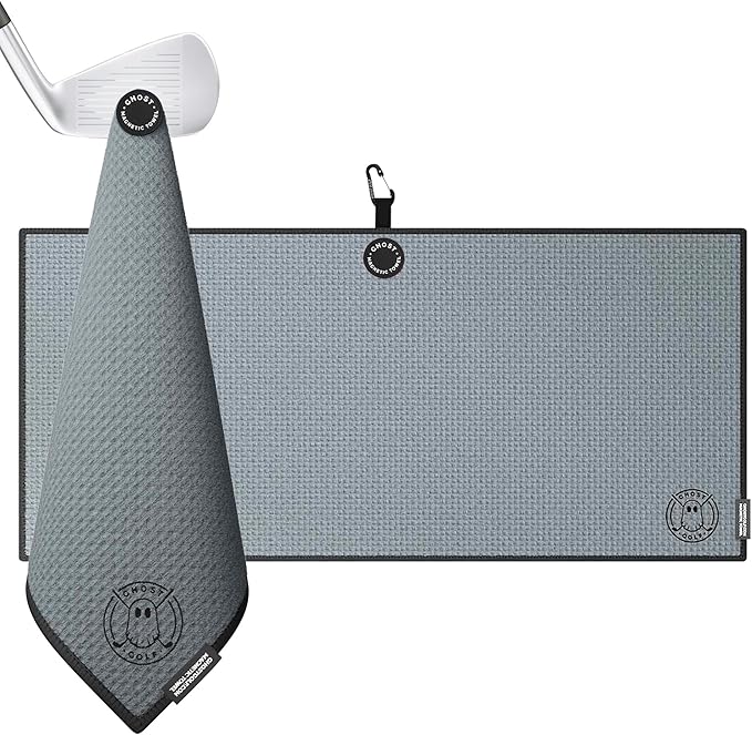Ghost Golf Magnetic Towel (Caddie) - Premium Ultra-Absorbent Microfiber Golf Towel with Magnet for Golf Carts or Clubs - 18" x 40" Golfing Gear - Waffle Weave Pattern (Dark Grey)