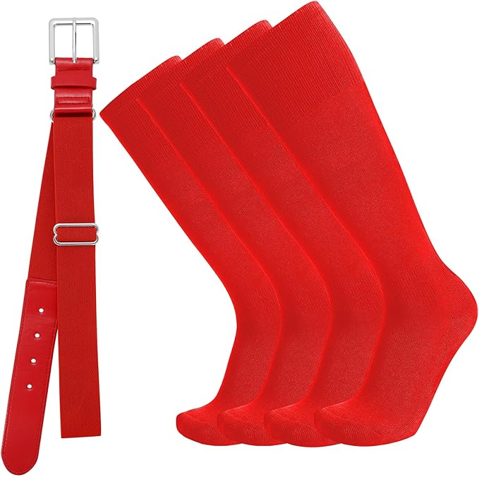 Baseball Socks and Belt Combo for Youth Adult - Softball Sock and Belt for Boys and Girls (2 Pairs of Socks & 1 Belt)
