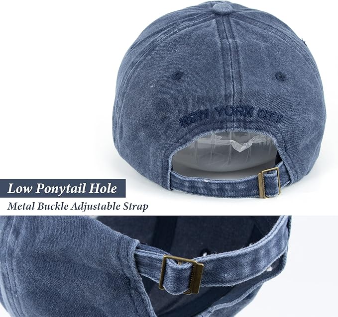Baseball Hat New-York Distressed-Adjustable-Strapback - Washed Twill Dad Hat Unisex