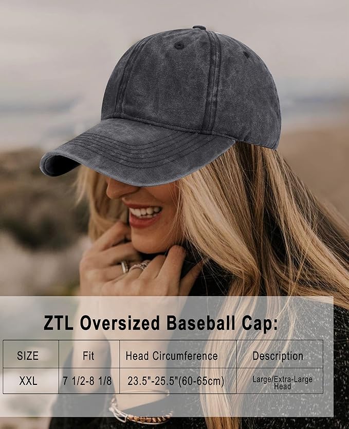 Oversize XXL Baseball Cap for Big Heads 23.6"-25.6", Extra Large Cotton Baseball Hat, Plus Size Unstructured Dad Hats