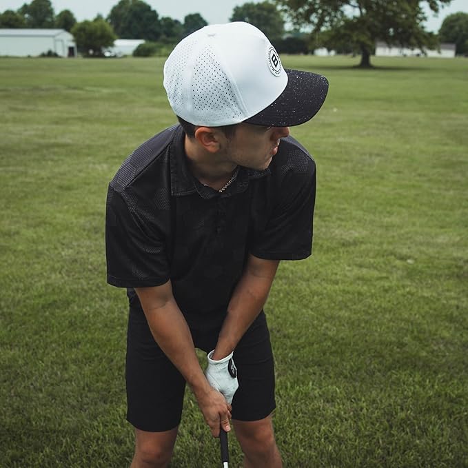 BRIMZ Golf Performance Hat - Tee Holder & Magnetic Ball Marker - Breathable, Sweat & Water Resistant Golfing Snapback Hat