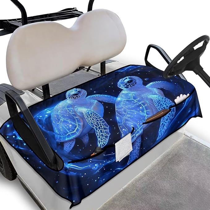 Golf Cart Seat Covers, Universal Golf Cart Seat Towel Blanket with 4 Front Pockets & Nonskid Bottom Fits for Club Car 2 Person Seats Golf Carts
