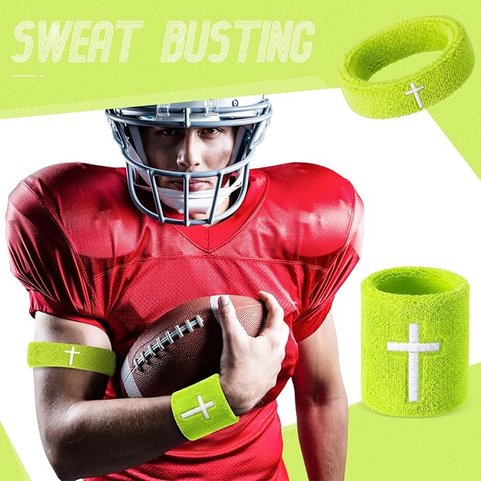 Soulchen 4 pcs Cross Bicep Bands Wrist Bands Christian Arm Sweat Wristbands Absorbent Armband for Men Women Football Baseball Players Sports Activities Supplies