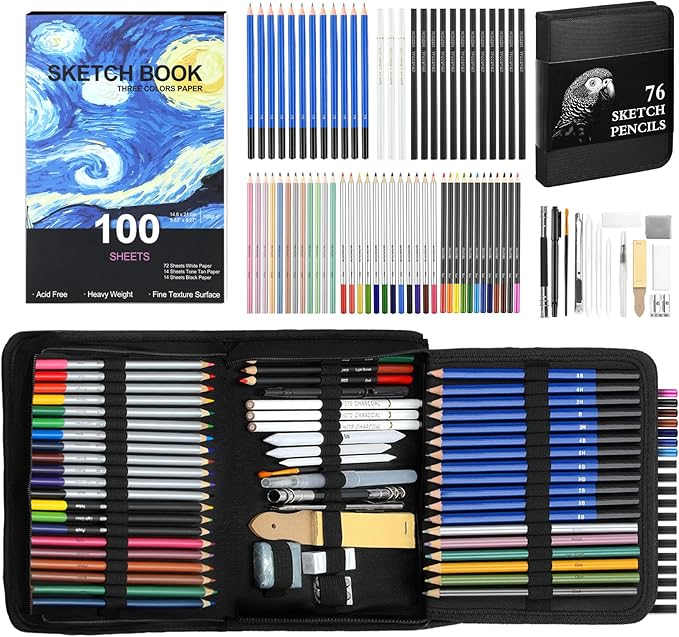 COOL BANK 76 Pack Art Supplies Sketching Kit by COOLBANK