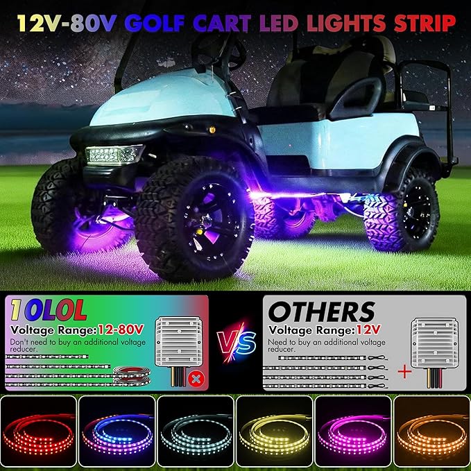 10L0L 4PCS Golf Cart Underglow LED Light Strip Kit, 22 Modes Glow Neon Underbody Lighting with Wireless Remote Control Music Sync IP67 12V-80V Input for Yamaha EZGO Club Car