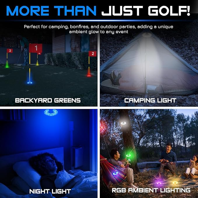 KINGTOP LED Golf Hole Light with Anti-Glare Lens - Battery Operated, Glow in The Dark Putting Cup Lights, Ideal for Night Golf, Backyard Practice Putting Green & Golf Parties