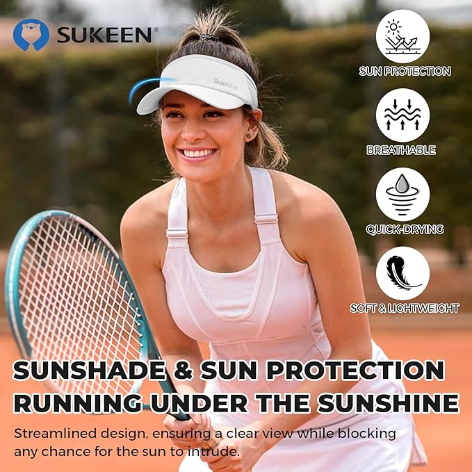 Sukeen 2 Pack Sports Sun Visor Men Women Lightweight Packable Cooling Stretchy Visor Hat for Running, Tennis, Golf