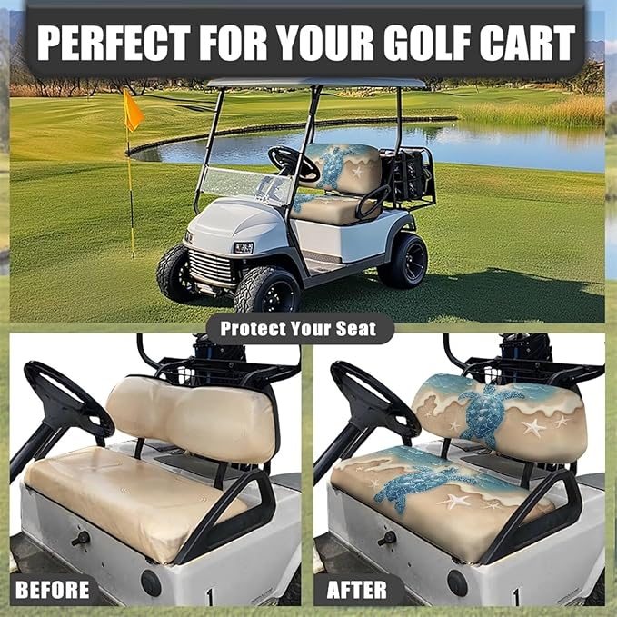 Bulopur Beach Sea Turtle Golf Cart Seat Towel Covers Ezgo Club Car Golf Cart Seat Covers Suitable for All Weather, Easy to Install and Washable