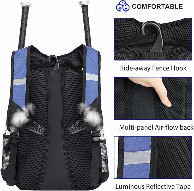 DAFISKY Baseball Bag Softball Backpack - Youth Adult T Ball Bat Equipment Bag with Bat Helmet Holders, Shoe Compartment