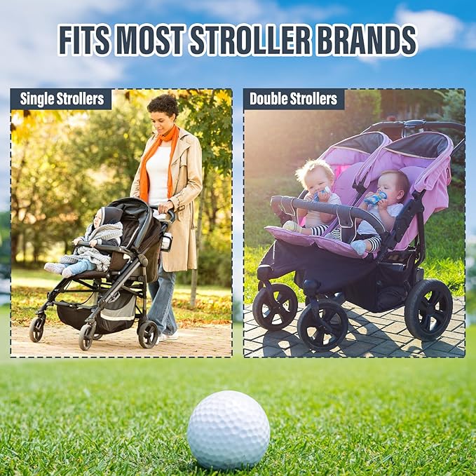 Golf Stroller Attachment - Universal Steel Golf Club Holder for Strollers,16-Club & 12-Ball Capacity with Adjustable Straps,Fits Single & Double Strollers,Ideal Golf Gift for Parents