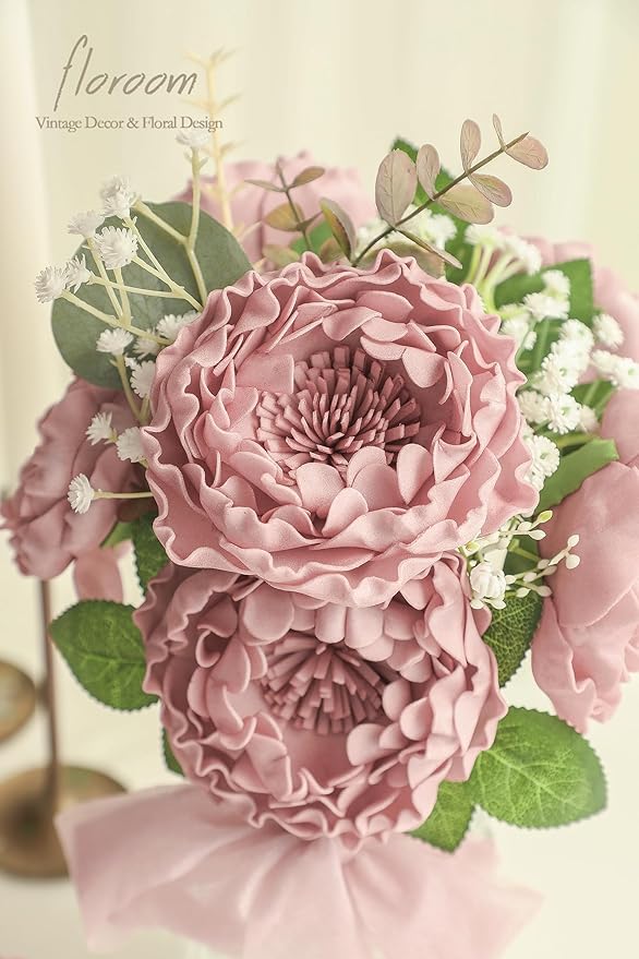 Floroom Artificial Flowers 16pcs 4" Dusty Rose Blooming Peonies Real Looking - Image 3