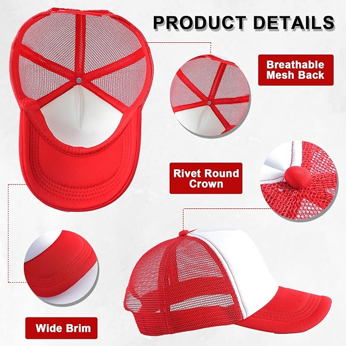 Echolife 9 Pack Sublimation Blanks Baseball Cap Adjustable Polyester Mesh Cap Trucker Hats for Adults Kids Youth