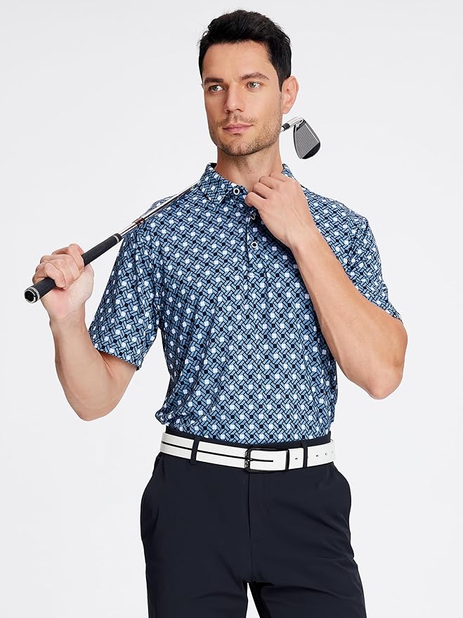 SAMERM Golf Shirts for Men Super Stretch Jacquard Dry Fit Golf Polo Moisture Wicking Short Sleeve Polo Shirts for Men