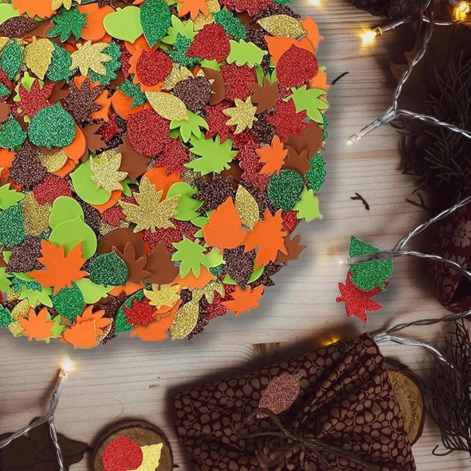 300Pcs Fall Foam Leaf Stickers, Autumn Glitter Maple Leaves Self Adhesive Foam - Image 7