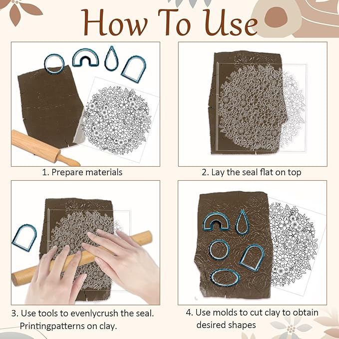 CHGCRAFT Flower Pile Polymer Clay Texture Sheets Flowers Silicone Texture Stamp - Image 4
