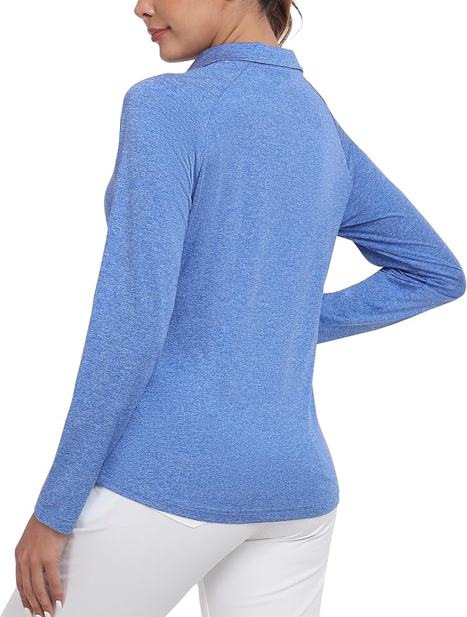 MoFiz Women's Golf Polo Shirt Long Sleeve Collared 1/4 Zip Stretch Soft Athletic Tops for Tennis Hiking & Outdoor Sports