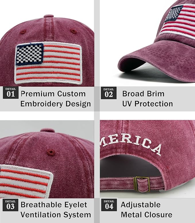 2-Pack USA Flag Hats for Men Baseball American Flag Hats for Men USA Cap USA Tactical Washed for Women
