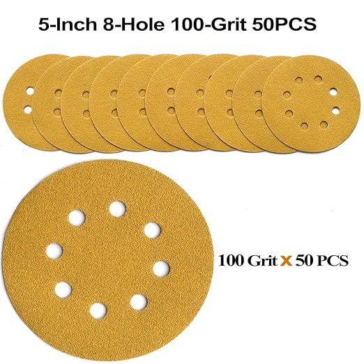 5-Inch 8-Hole Hook and Loop Sanding Discs 100-Grit Random Orbit Sandpaper - Image 3