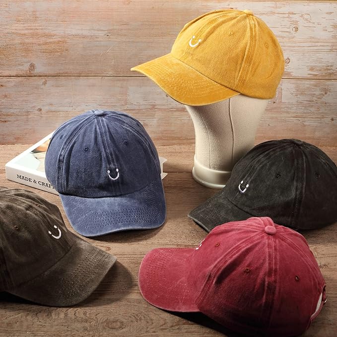 5 Pieces Unisex Cotton Vintage Baseball Cap Low Profile Unstructured Baseball Hat Washed Distressed Twill Adjustable Dad Hat