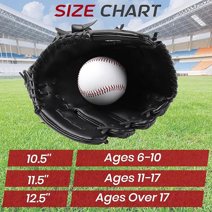 Baseball Glove + Ball Sets, Softball Glove, Baseball Mitt, 10.5''-12.5'' for Youth/Adult Training and Beginner Play, Synthetic Leather Softball Mitt