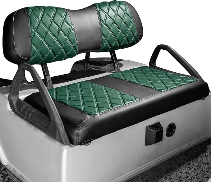 NOKINS Golf Cart Club Car DS 2000.5-Up Diamond Seat Covers Kit, Fits Club Car DS OEM Standard Front Seat Cushion, Golf Cart Vinyl Seat Cover, No Nails Required(Dark Green and Black)