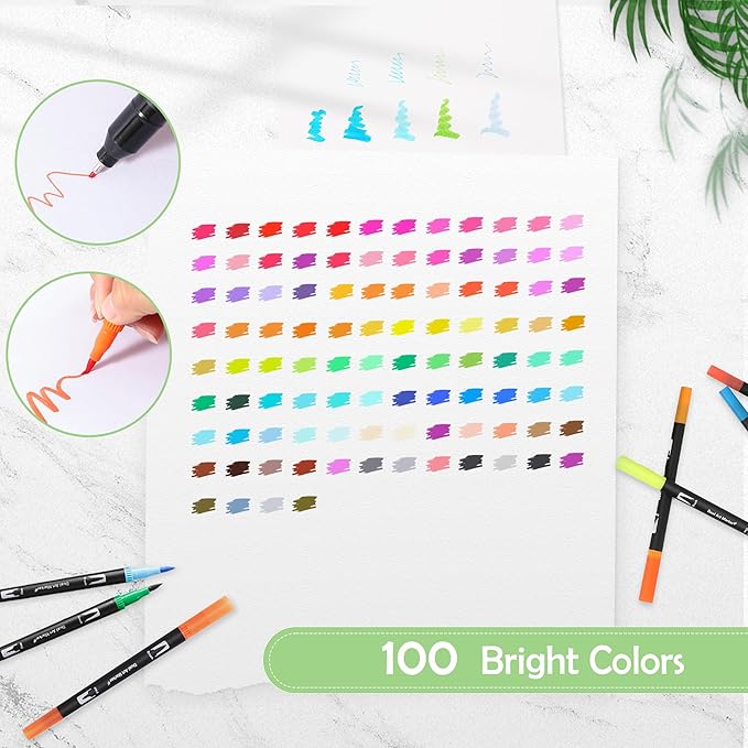 nauets 100 Colors Brush & Fine Dual Tip Watercolor Markers Set - Image 2