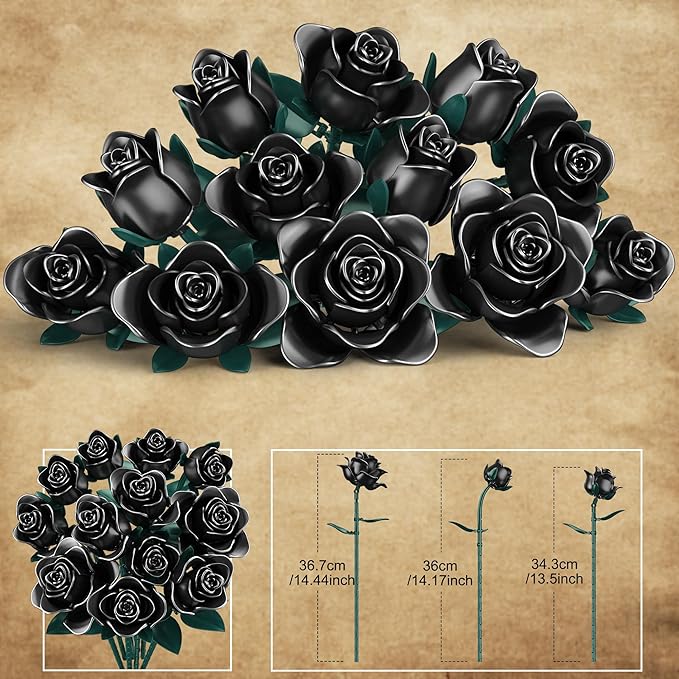 Black Roses Bouquet Building Set, DIY Floral Home Office Decor - Image 3