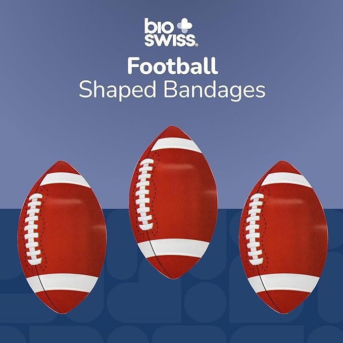 BioSwiss Bandages, Football Shaped Self Adhesive Bandage Set, Latex Free, Sterile Wound Care, 24 Count