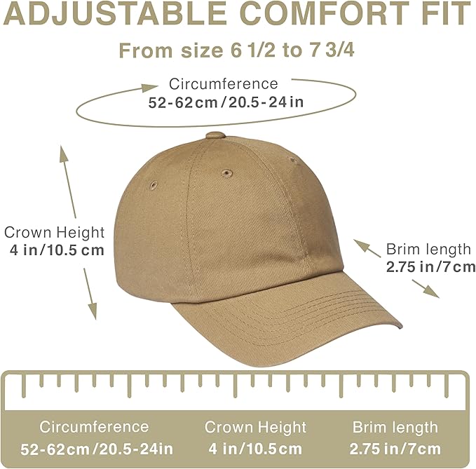 Classic Dad Hat Cotton, Low-Profile Plain Baseball Cap, Adjustable, Breathable and Packable