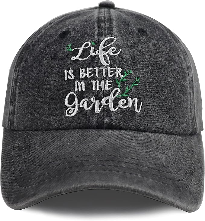 Funny Life is Better in The Garden Hat, Unisex Adjustable Cotton Denim Embroidered Baseball Caps