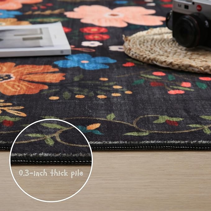 Rugcomf Area Rug 4x6 Rug Washable Boho Rugs Non Slip Low Pile Floral Small - Image 4