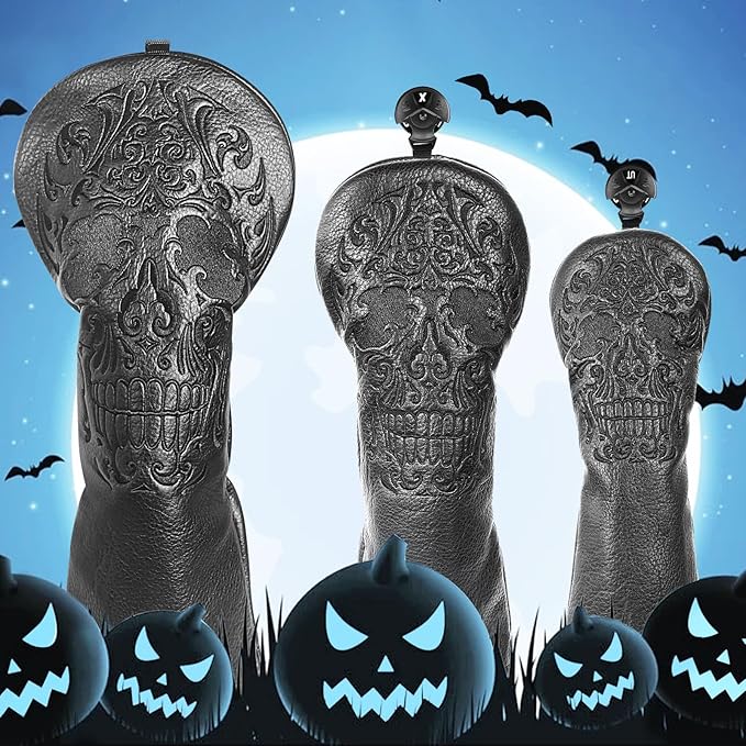 Craftsman Golf Skull Skeleton Black Golf Club Head Covers Headcover for Woods Driver and Hybrids Irons