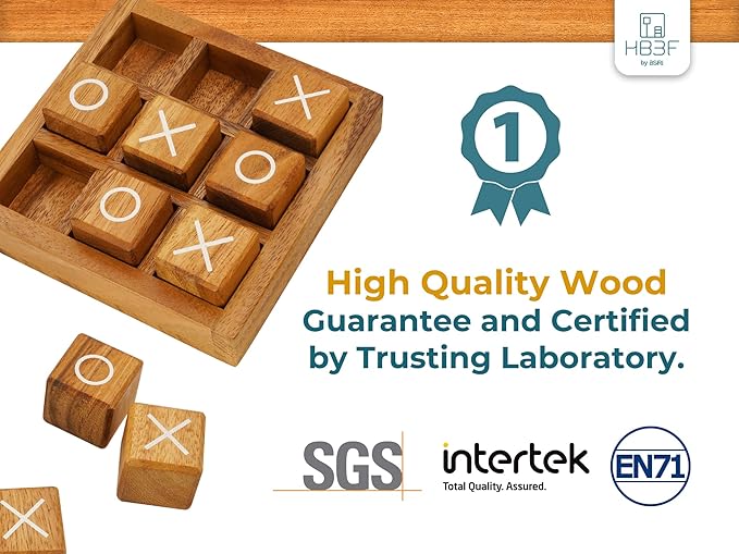 BSIRI Wooden XO Blocks Tic Tac Toe Board Games - Image 3