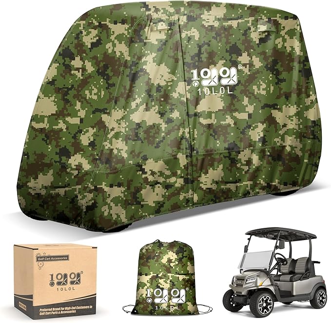 10L0L Universal Golf Cart Covers for Yamaha, Club Car, EZGO, Waterproof 2/4 Passenger Heavy Duty Golf Cart Rain Covers with 3 Zipper Doors Extended Roof for Outdoor All-Weather Protection
