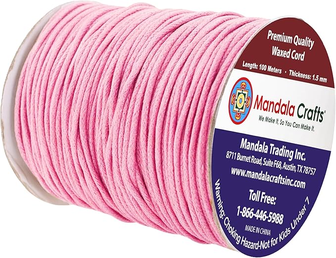 Mandala Crafts 1.5mm 109 Yards Pink Cotton Waxed Cord - Image 2