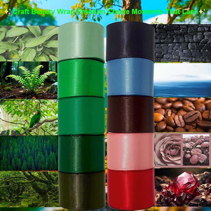 Assorted Green Satin Ribbon 1 Inch Set, 50 Yards Double Faced Pack, Into The - Image 2